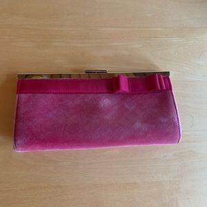 Hot Pink Velvetish Clutch Purse with Ribbon Detail